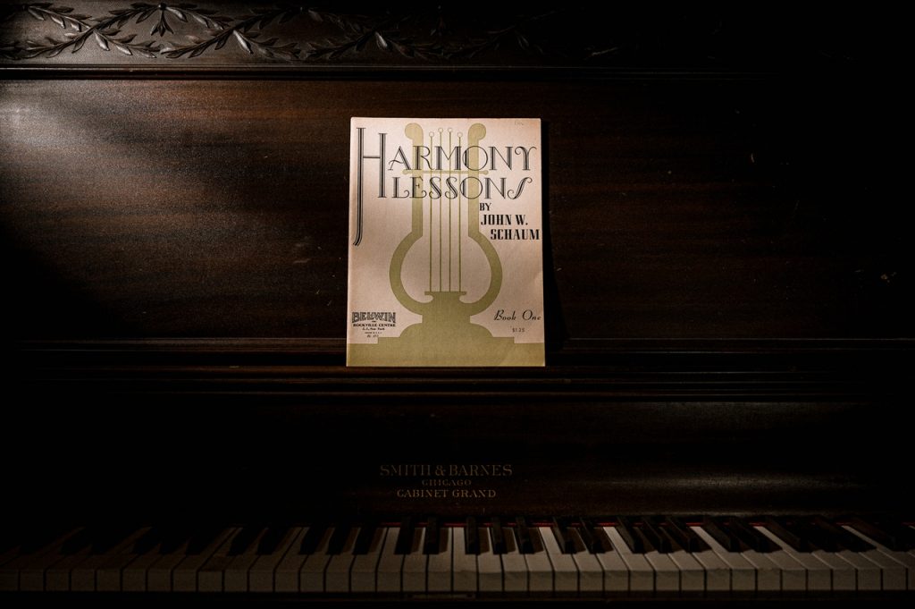 piano with a music book